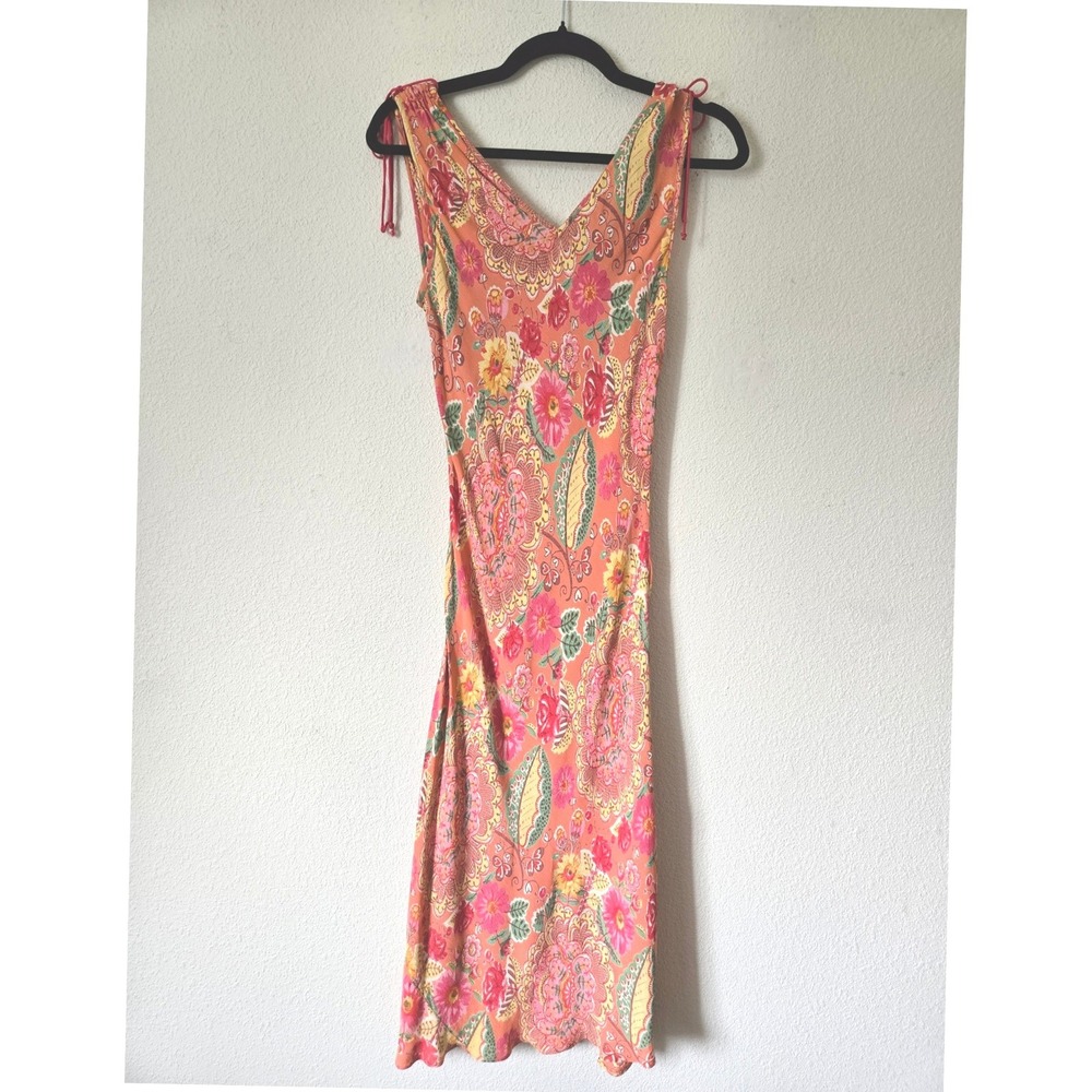 Angie Floral Paisley Boho Midi Slip Dress Sleeveless Shoulder Ties M Y2K 90s - Picture 8 of 8